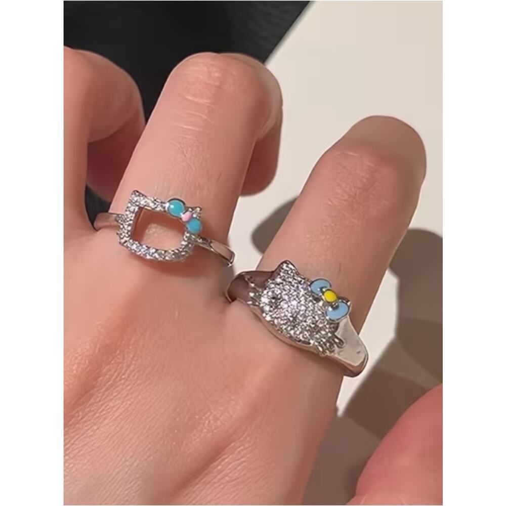 Stainless Steel Hello Kitty Stainless Steel Ring Set Waterproof Adjustable